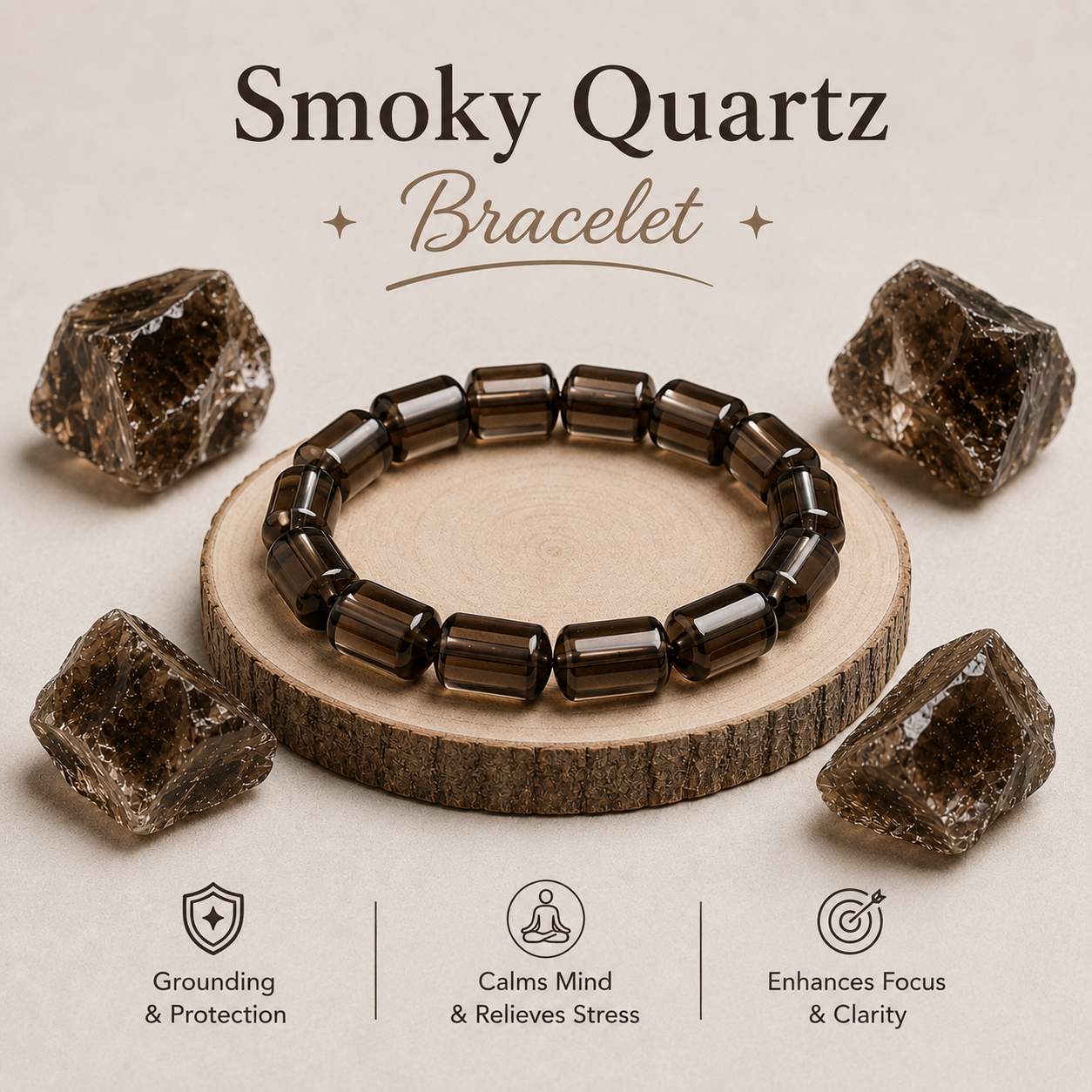 Smoky Quartz Tube Bracelet