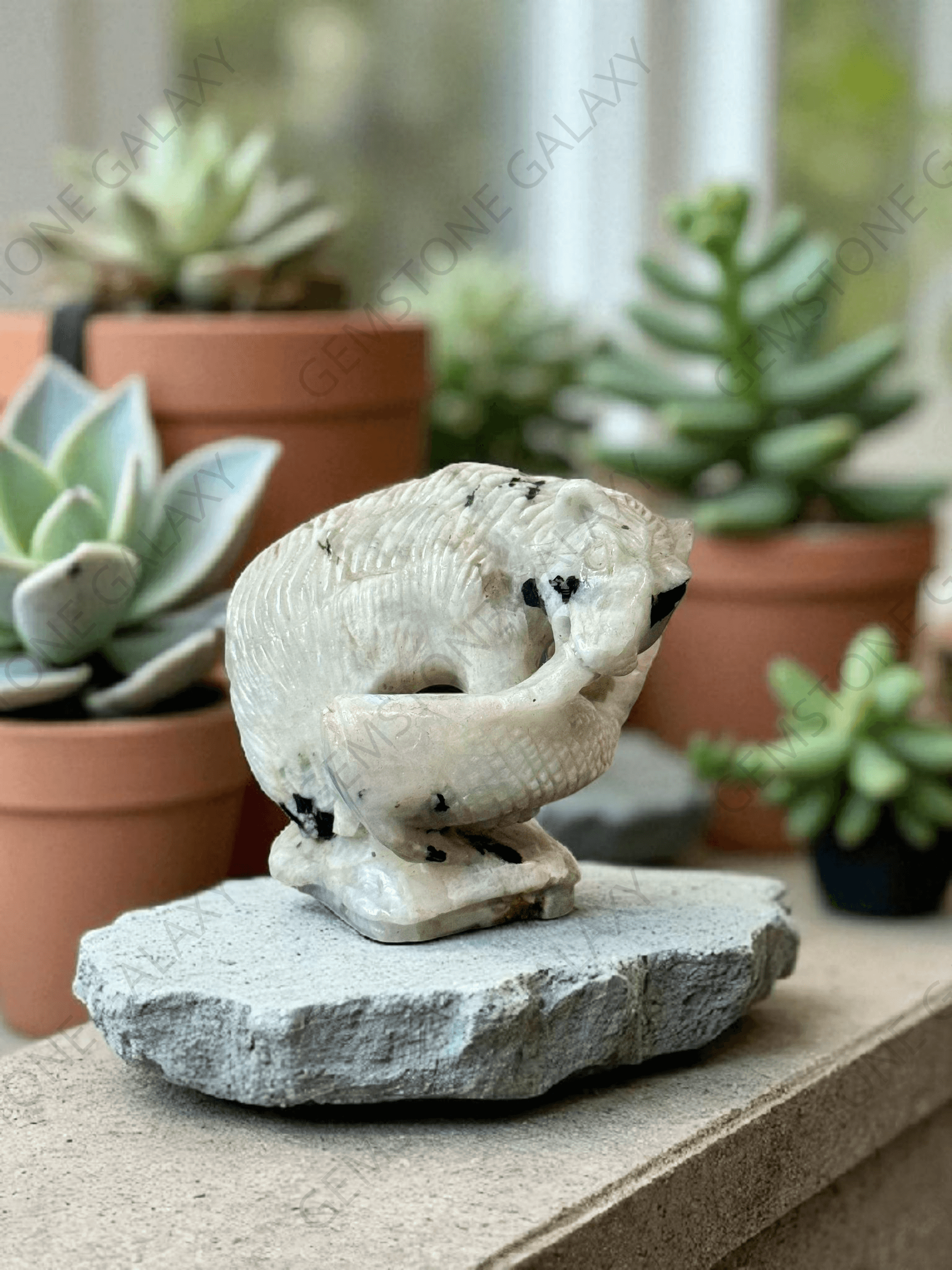 Rainbow Moonstone Polar Bear Figurine