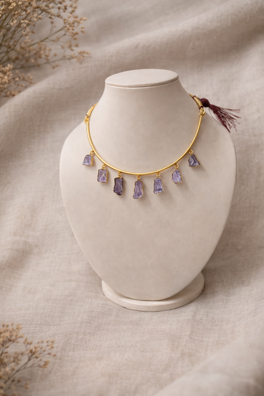 Mystic Raw Amethyst Stone Necklace & Earring Set
