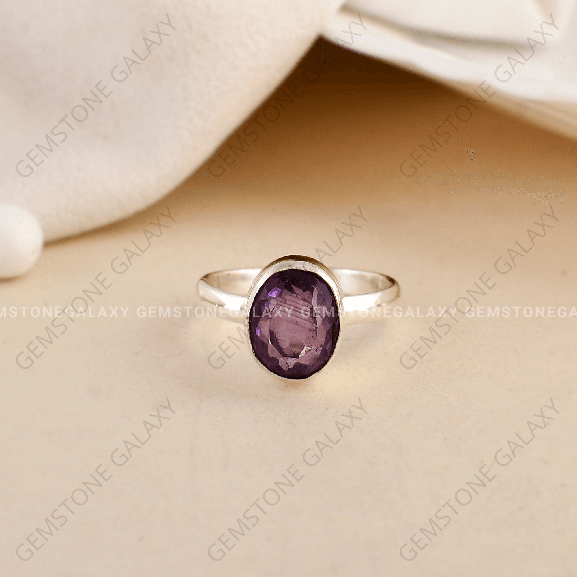 Amethyst Diamond Cut Adjustable Ring