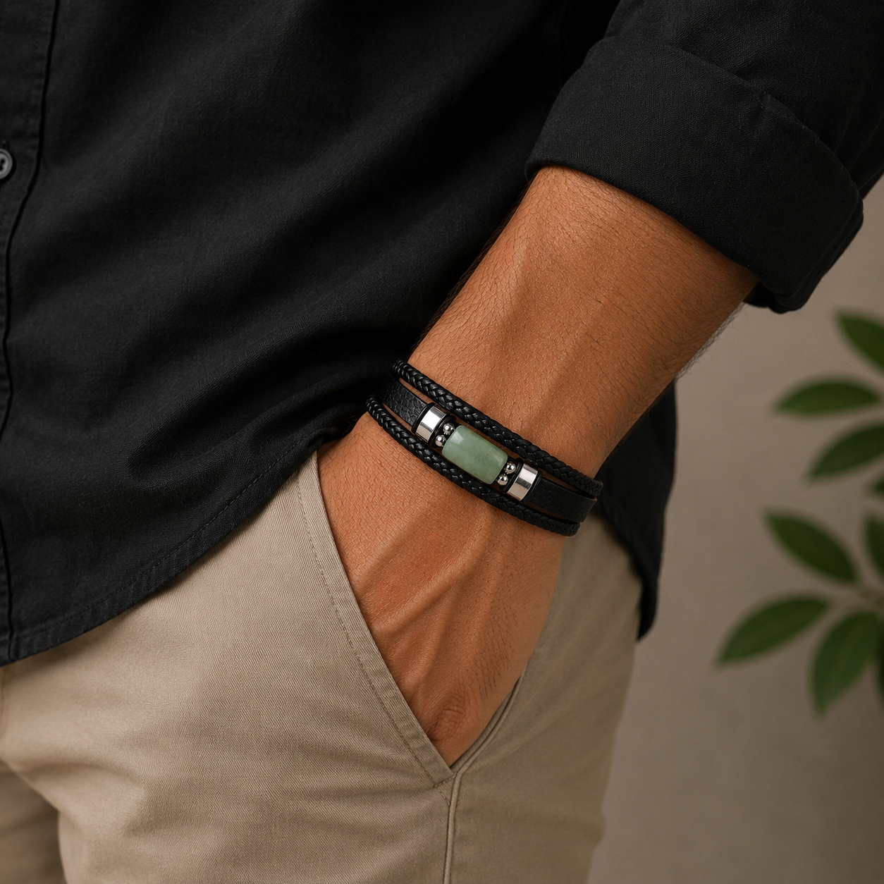Green Aventurine Leather Bracelet