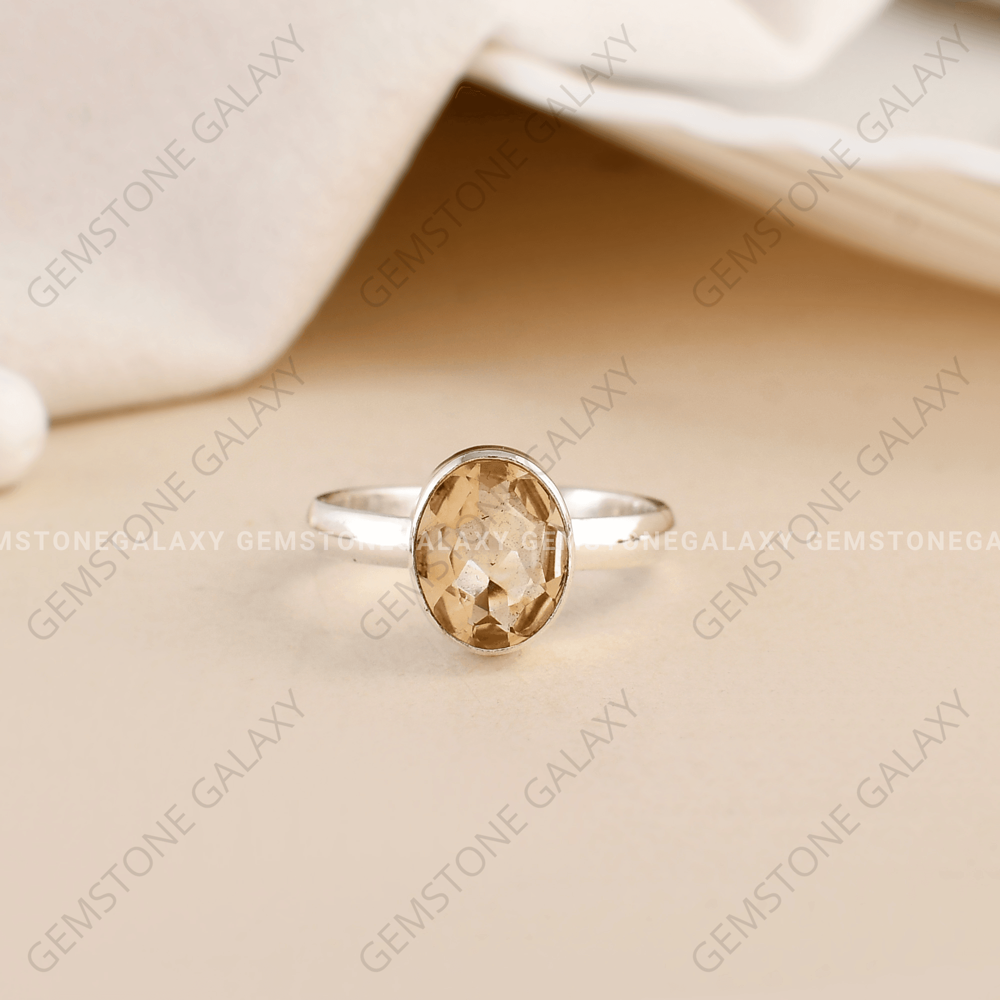 Citrine Diamond Cut Adjustable Ring