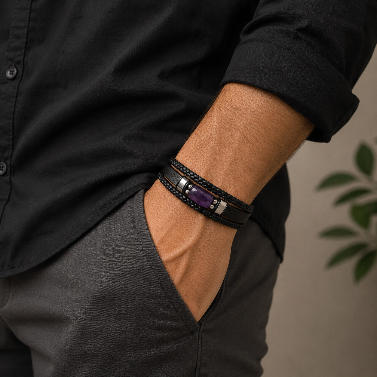 Amethyst Leather Bracelet