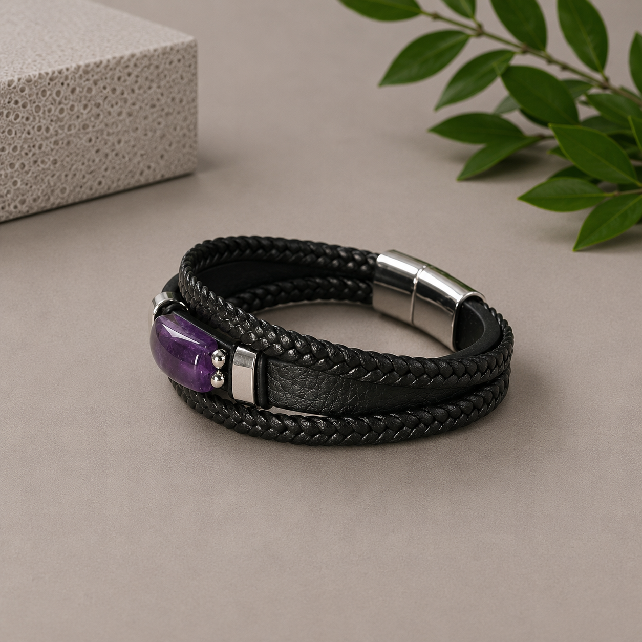 Amethyst Leather Bracelet