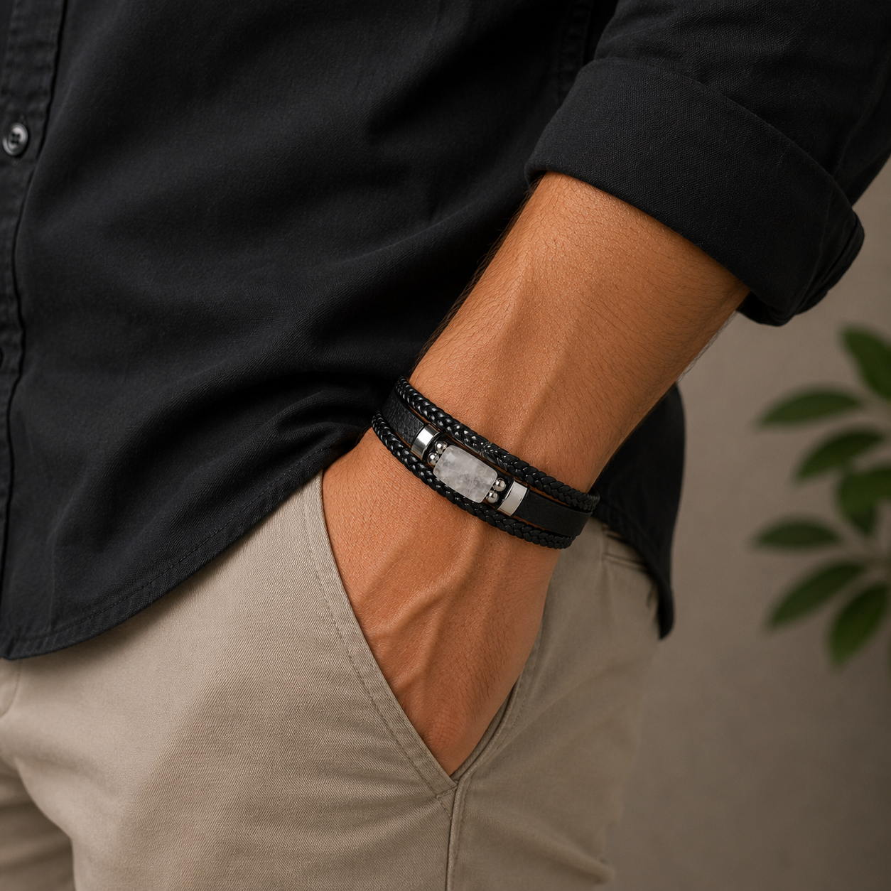 Clear Quartz Leather Bracelet
