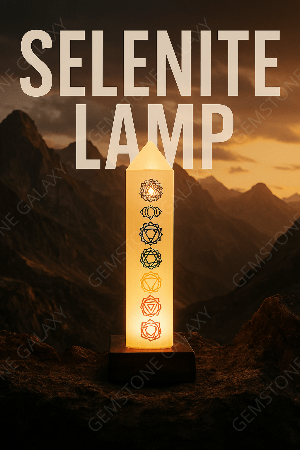 Selenite Lamp - 7 Chakra Engraved