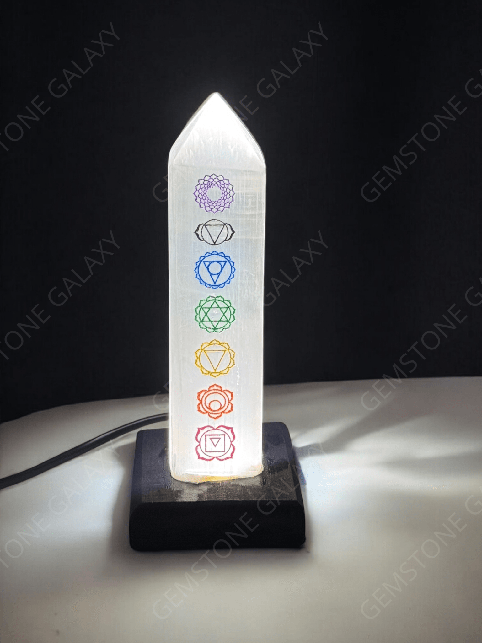 Selenite Lamp - 7 Chakra Engraved