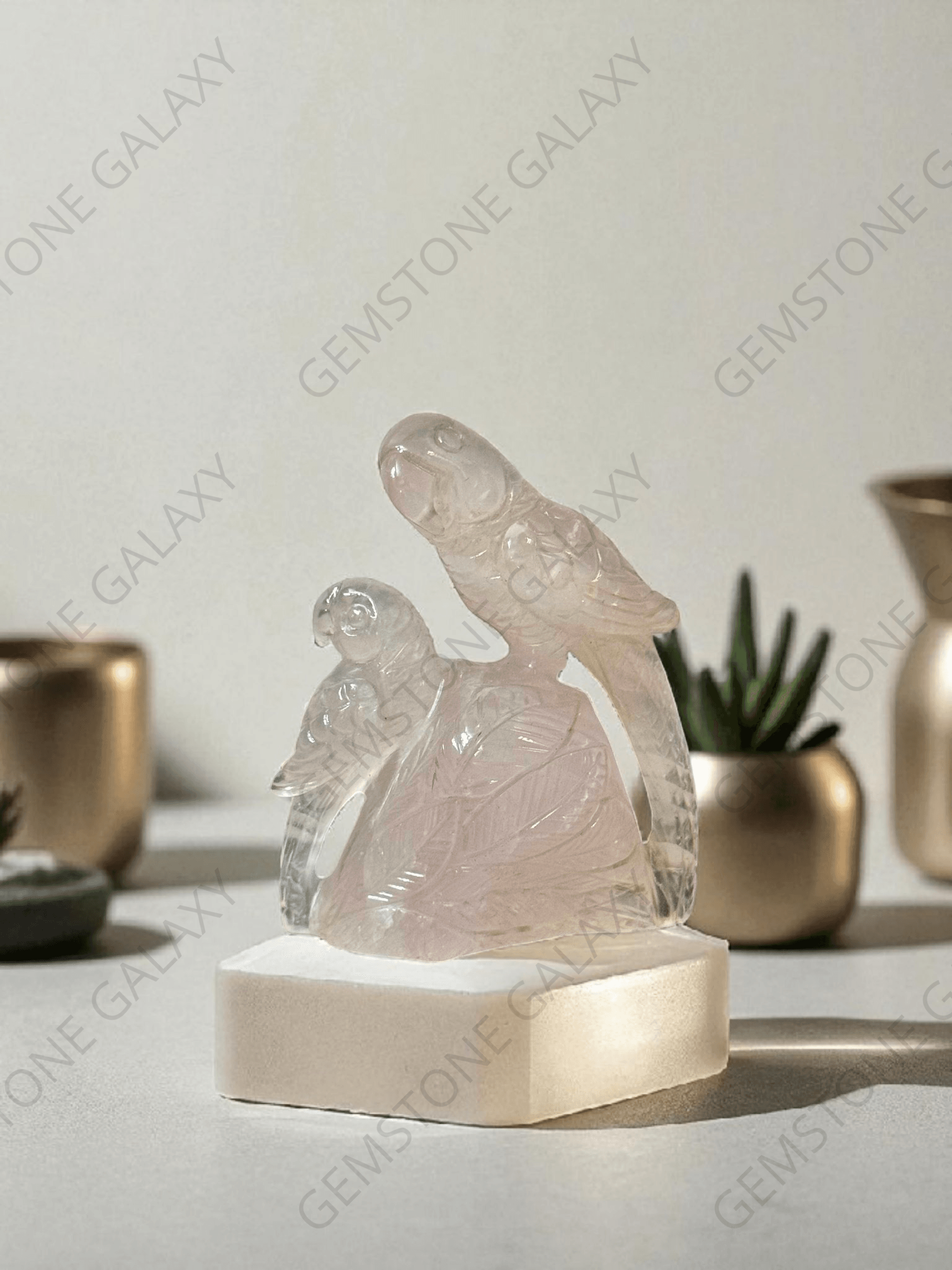 Rose Quartz Parrot Pair Figurine