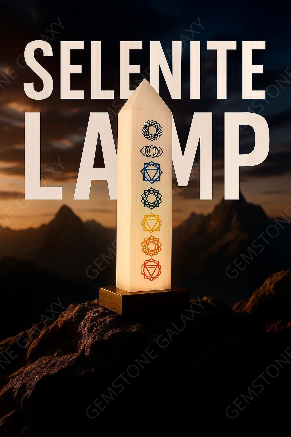 Selenite Lamp - 7 Chakra Engraved