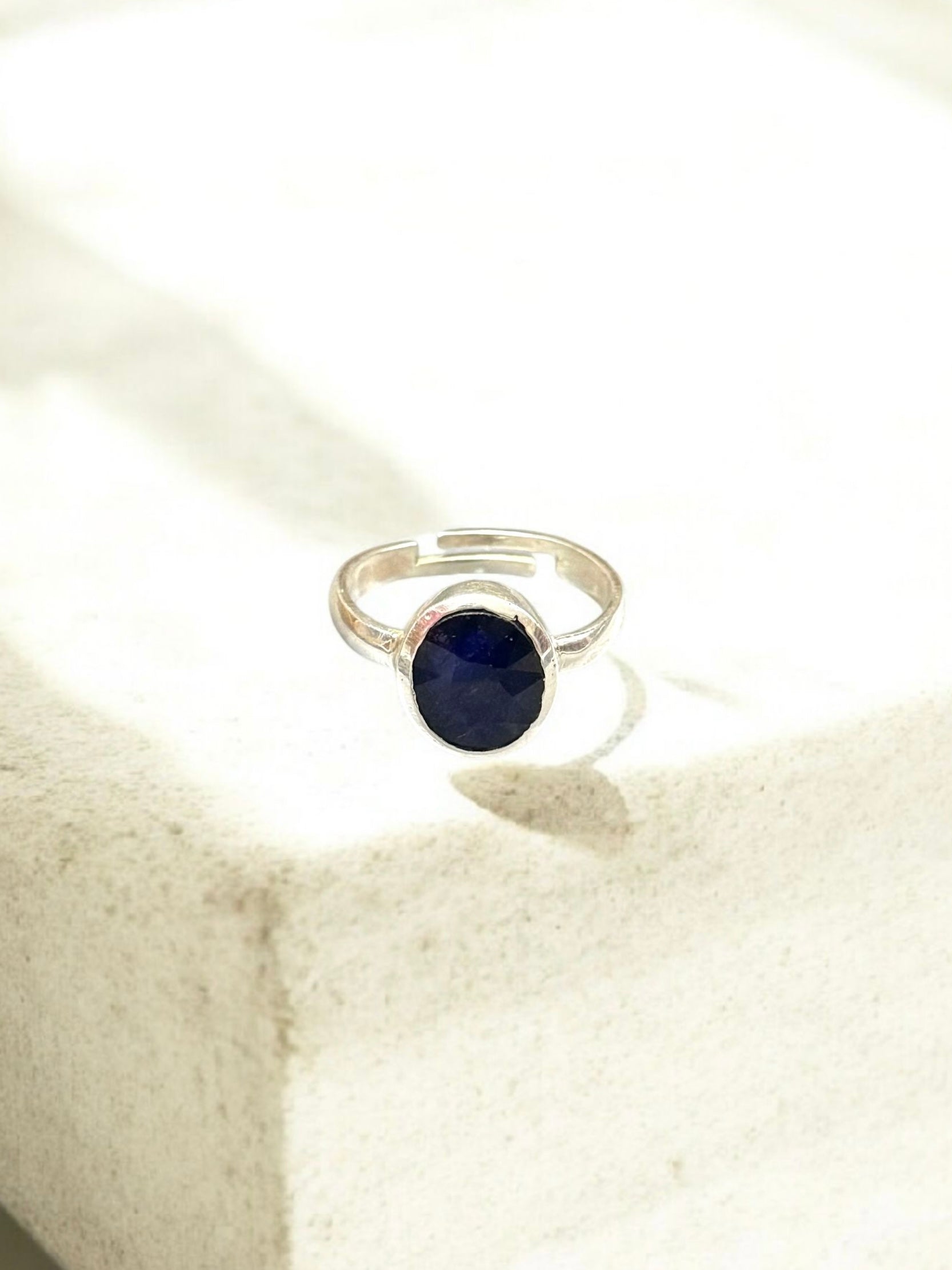 Blue Sapphire (Neelam) Silver Adjustable Ring