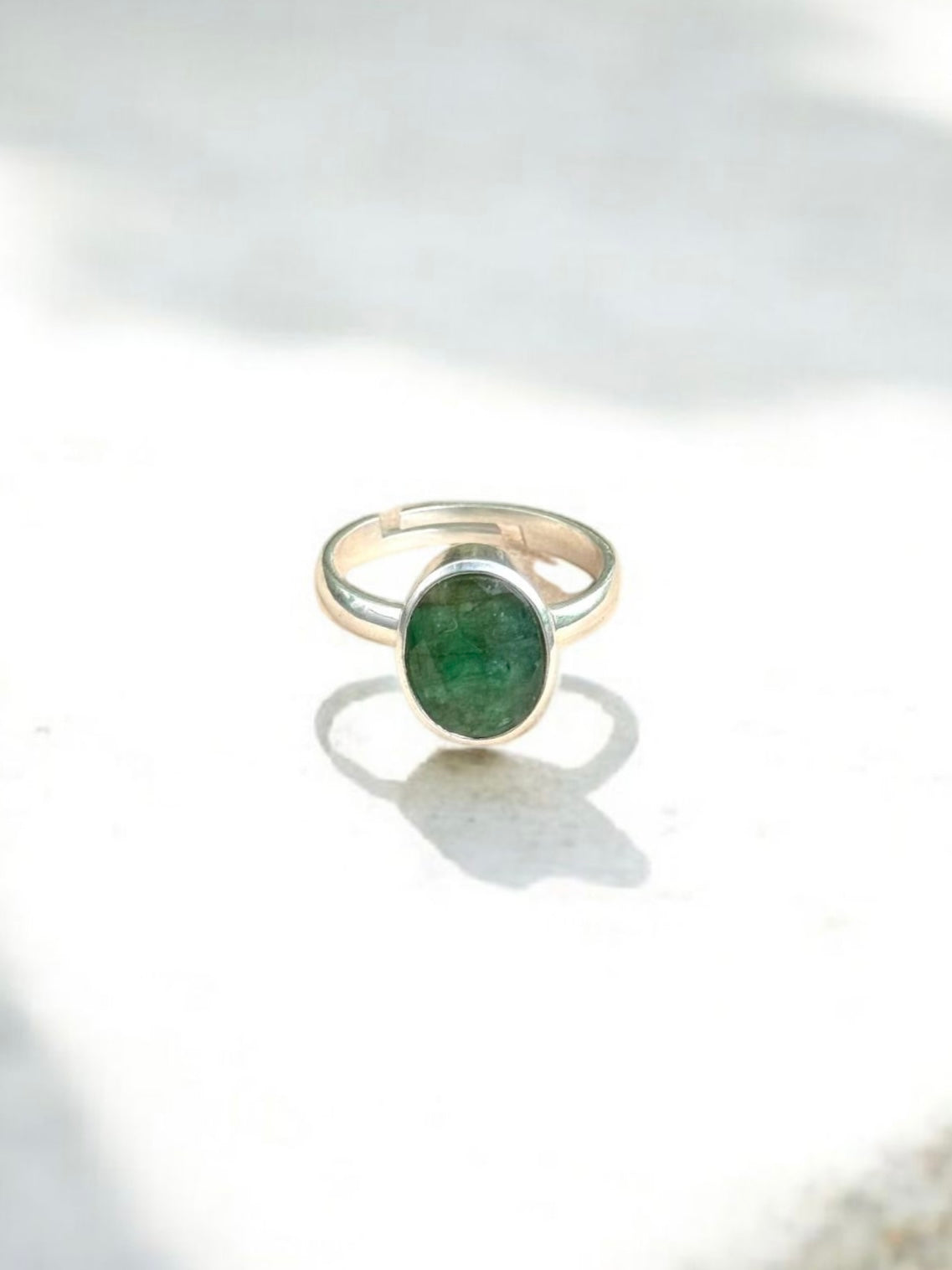 Emerald (Panna) Silver Adjustable Ring