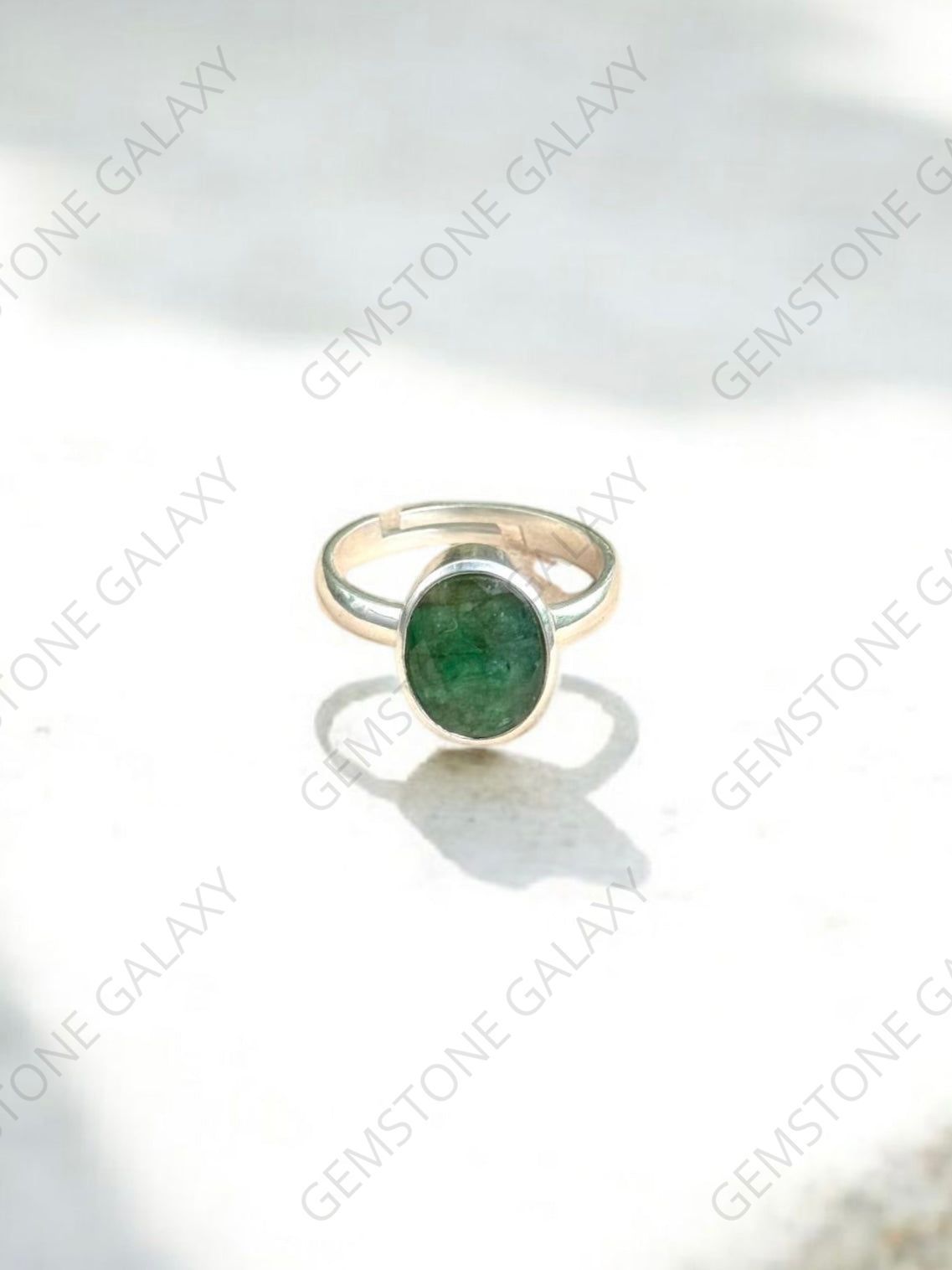 Emerald (Panna) Silver Adjustable Ring