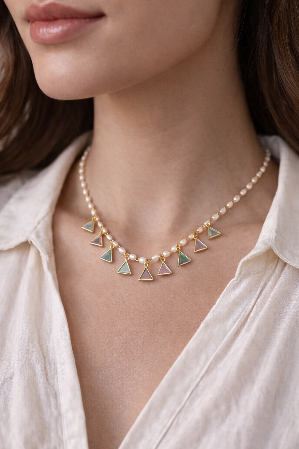 Luna Pearl Triangle Necklace