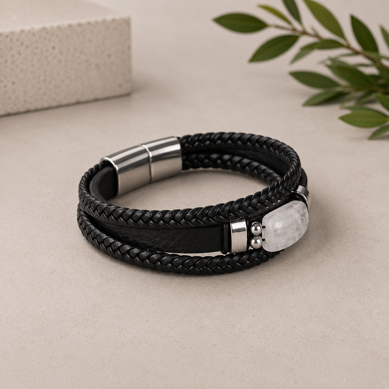Clear Quartz Leather Bracelet