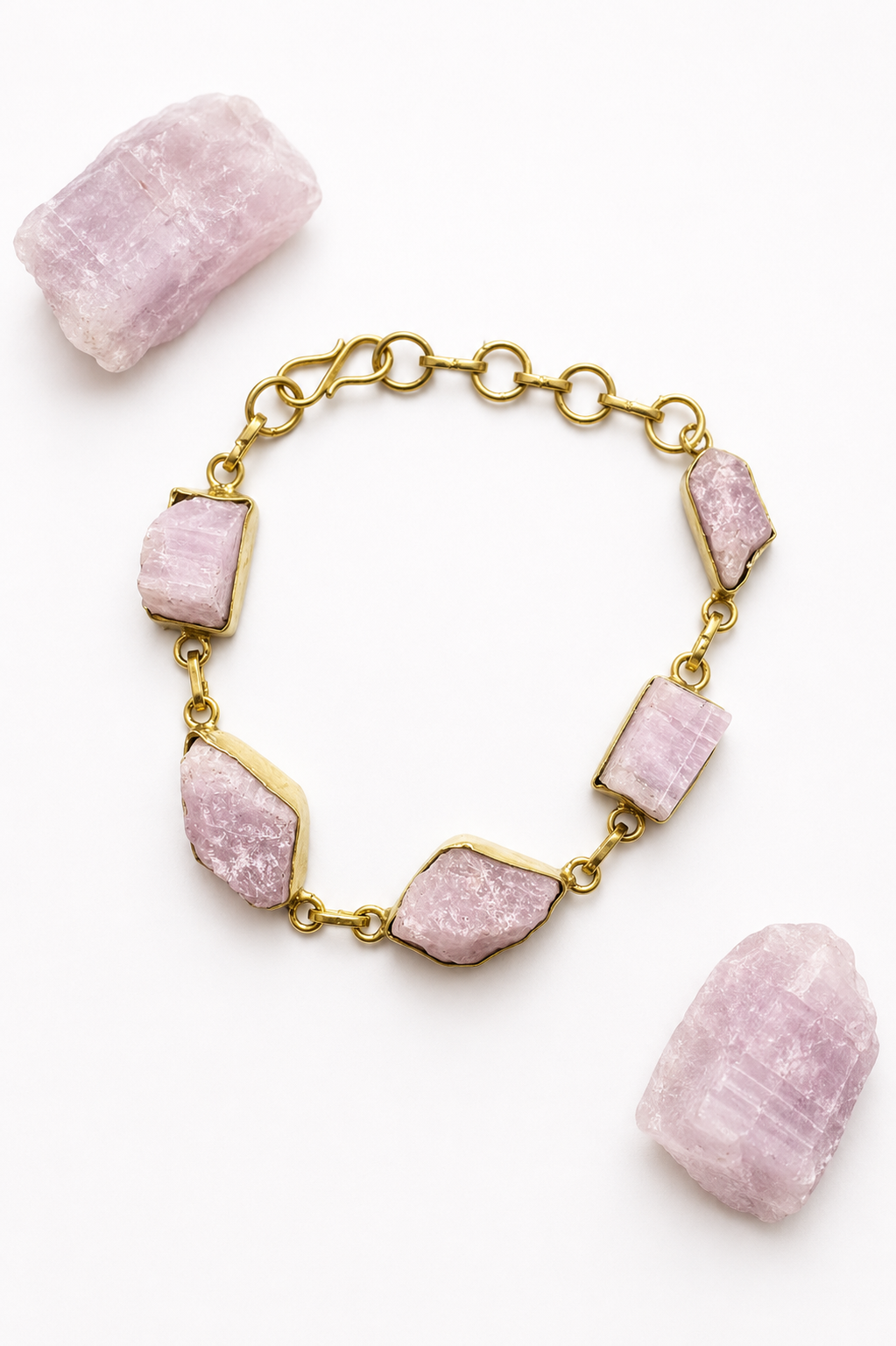 Raw Kunzite Adjustable Bracelet (Gold)