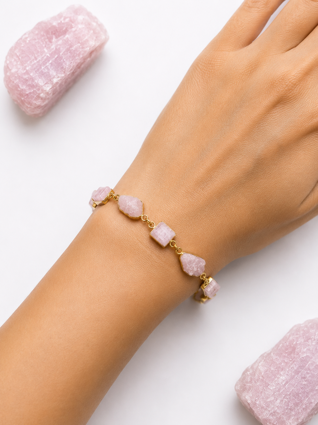 Raw Kunzite Adjustable Bracelet (Gold)