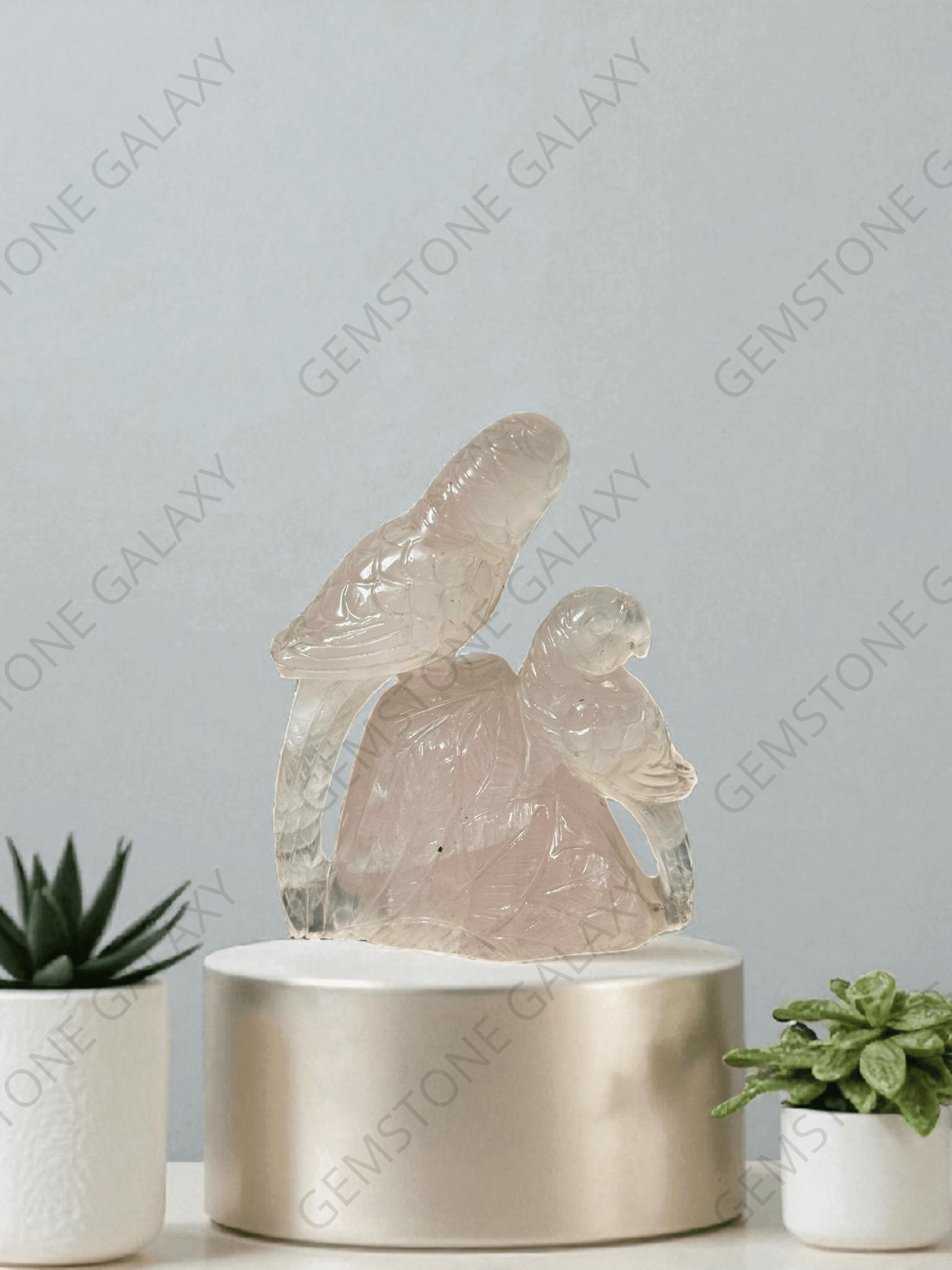 Rose Quartz Parrot Pair Figurine