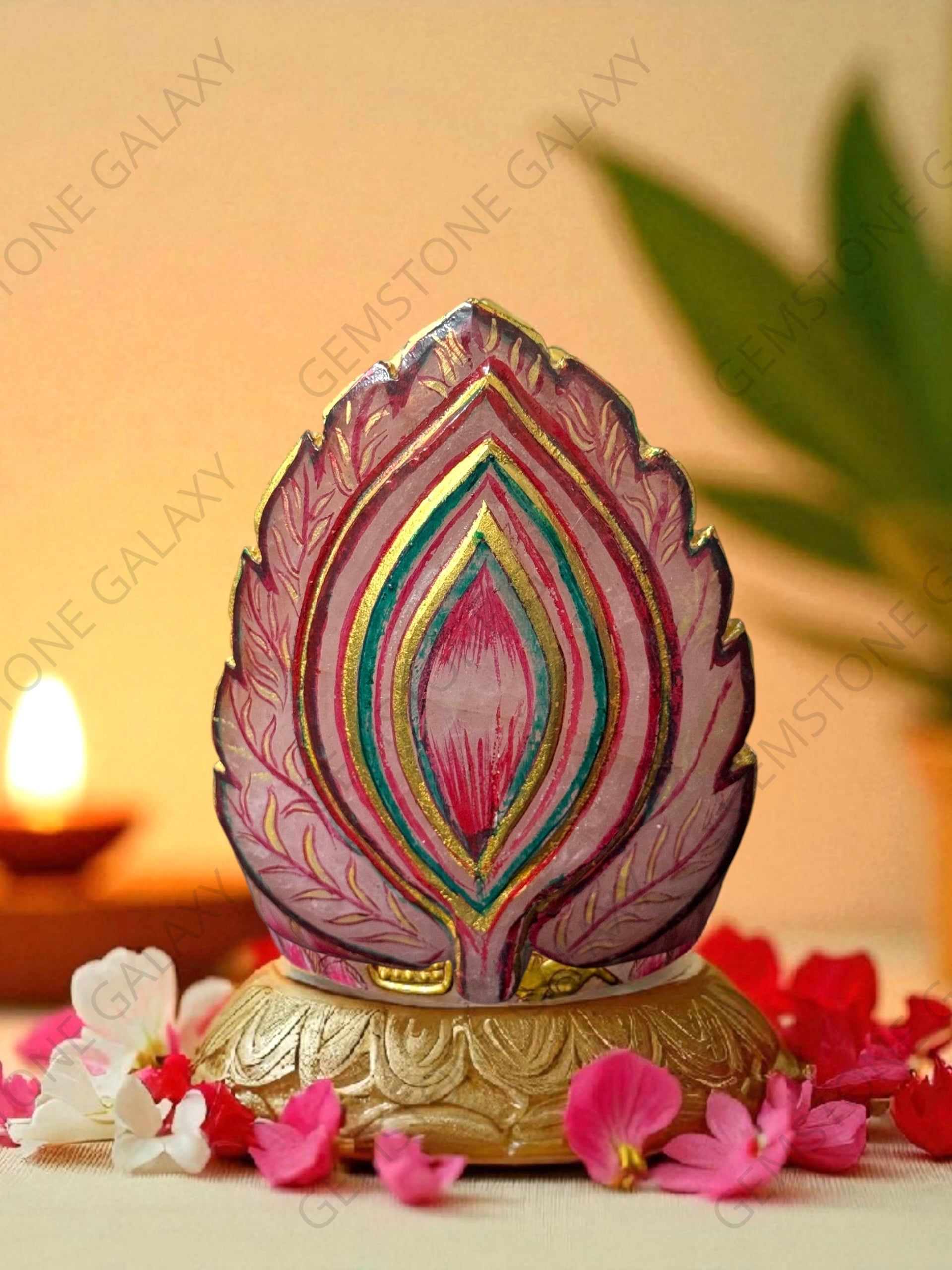 Hand-Painted Rose Quartz Ganesha Idol