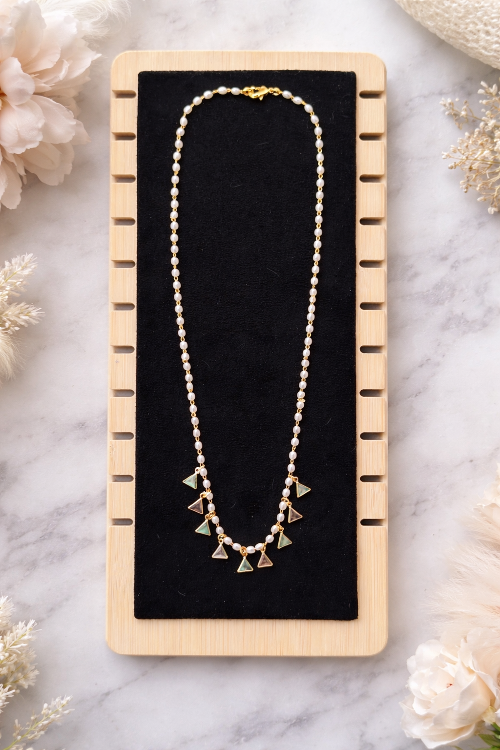 Luna Pearl Triangle Necklace
