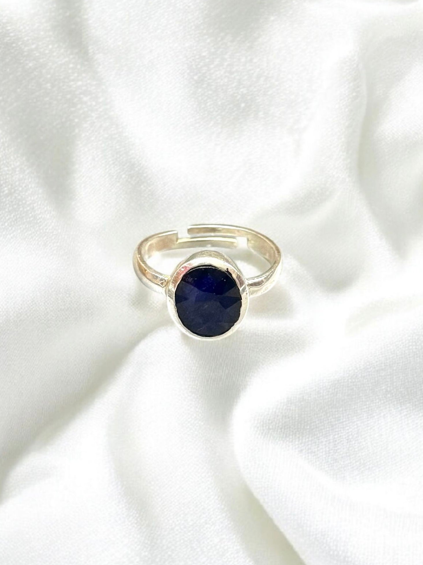 Blue Sapphire (Neelam) Silver Adjustable Ring