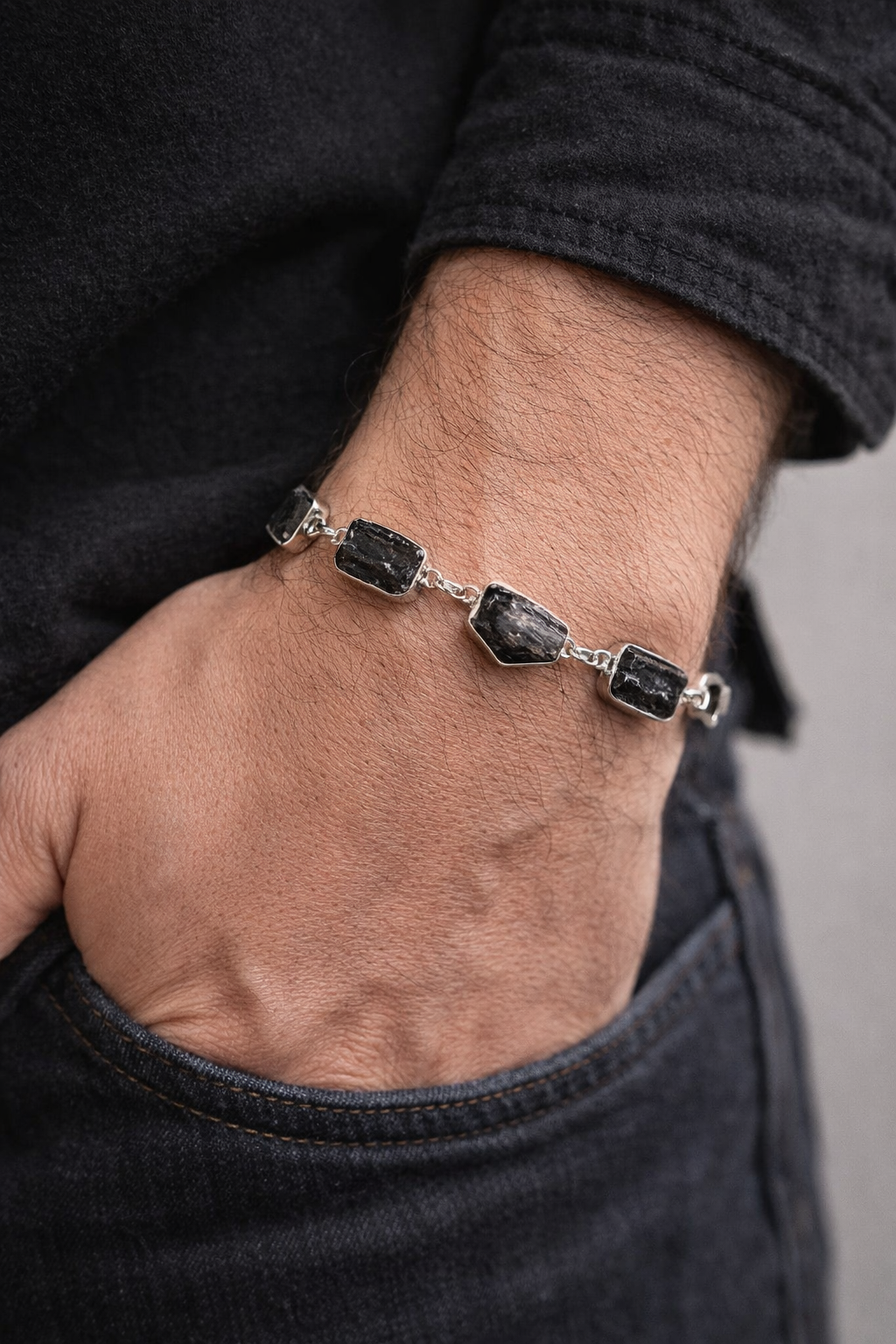 Raw Black Tourmaline Adjustable Bracelet