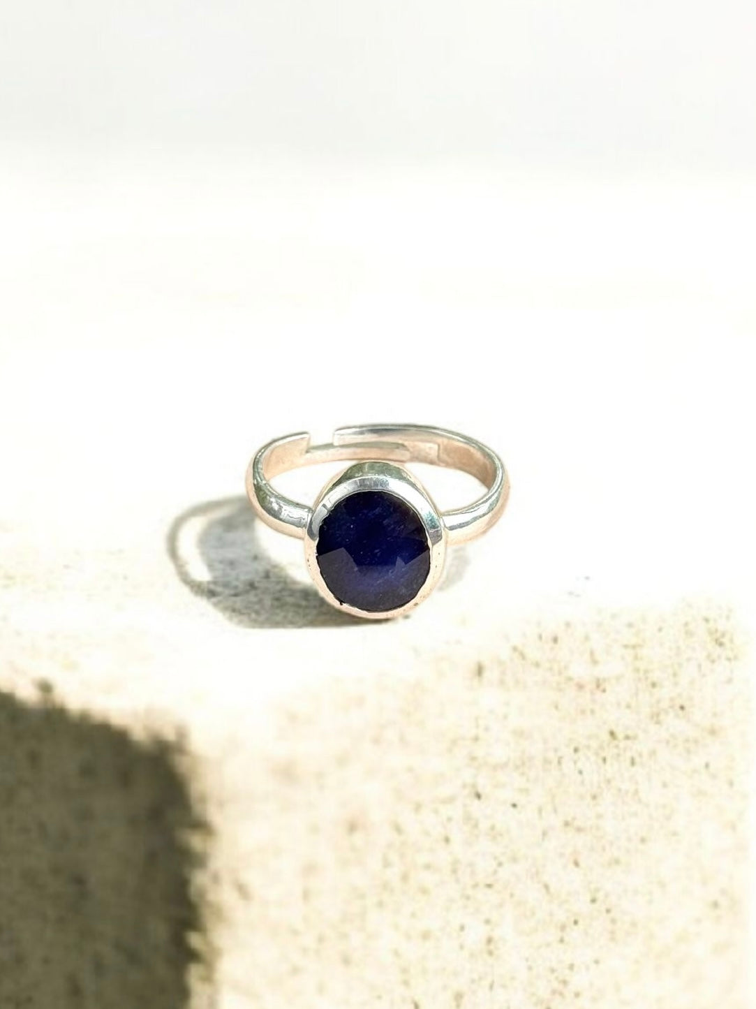 Blue Sapphire (Neelam) Silver Adjustable Ring
