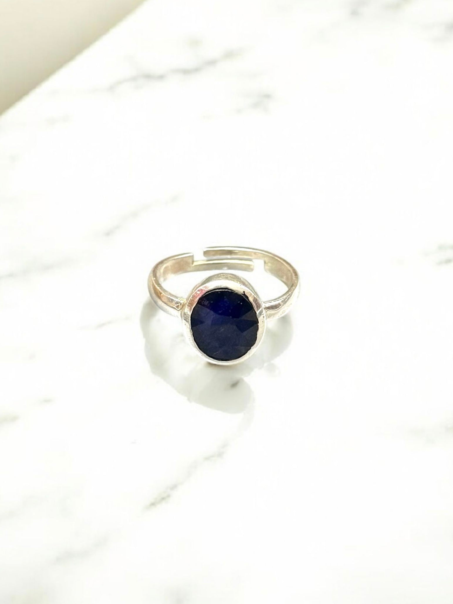 Blue Sapphire (Neelam) Silver Adjustable Ring