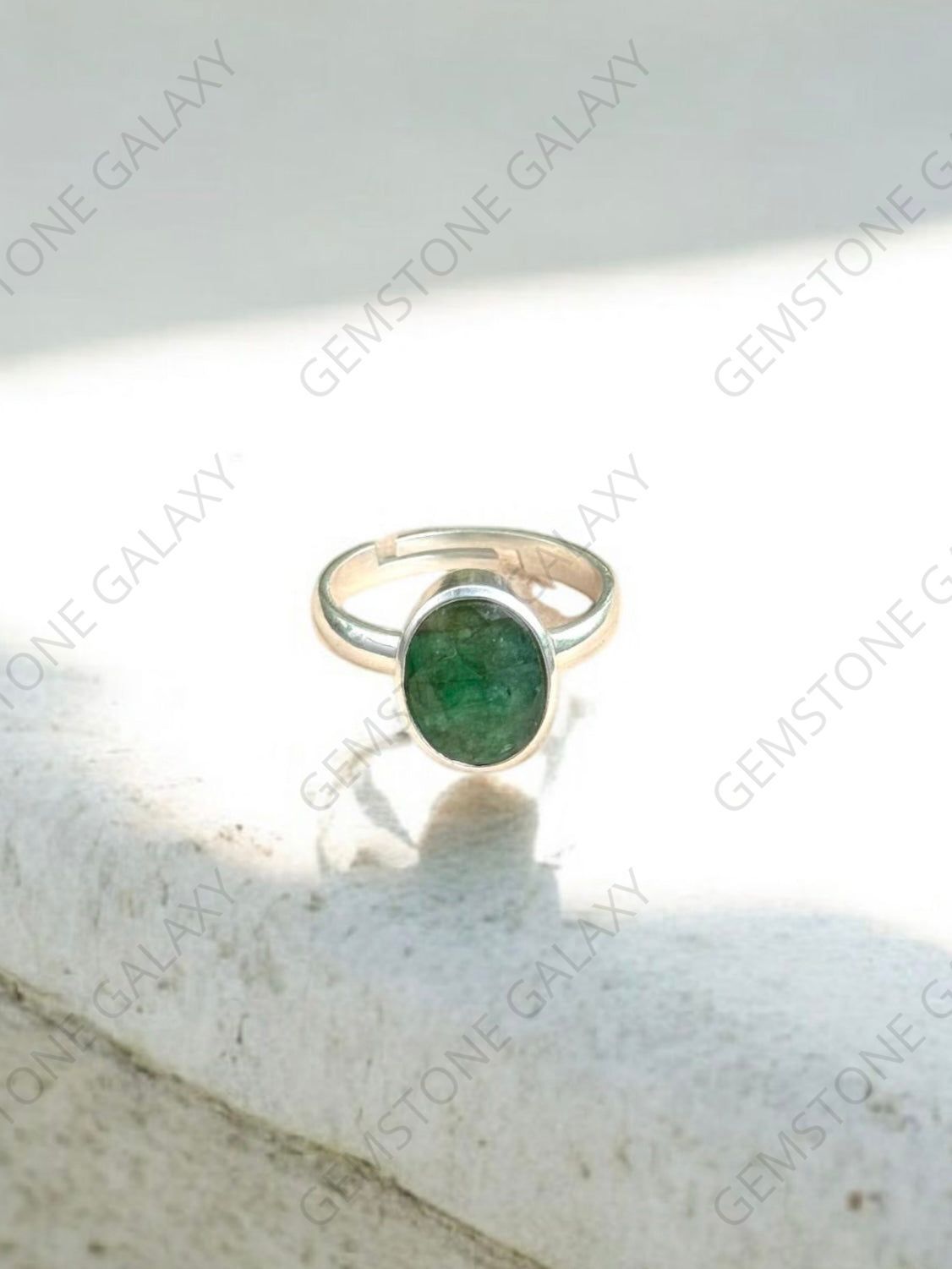 Emerald (Panna) Silver Adjustable Ring