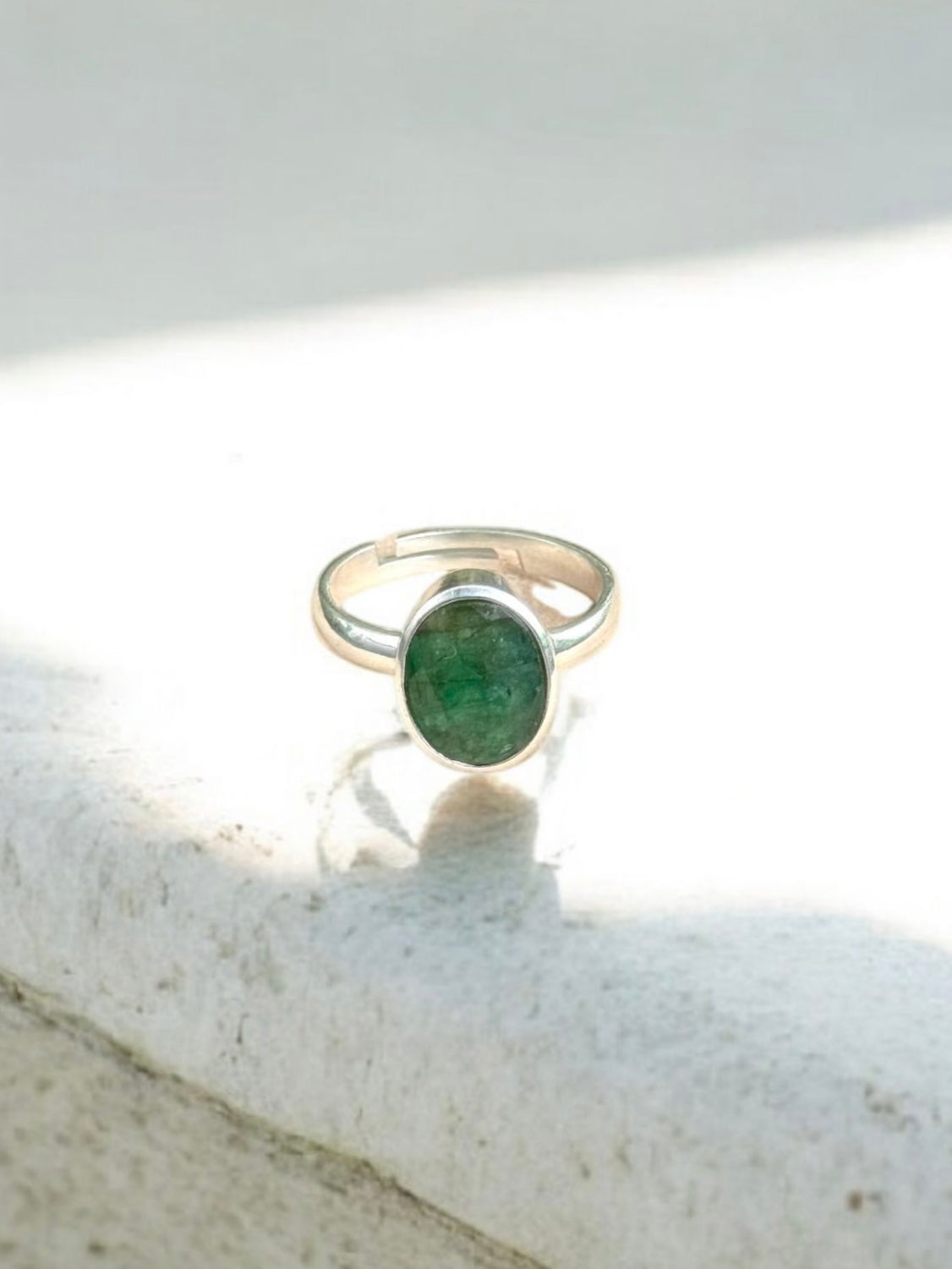 Emerald (Panna) Silver Adjustable Ring