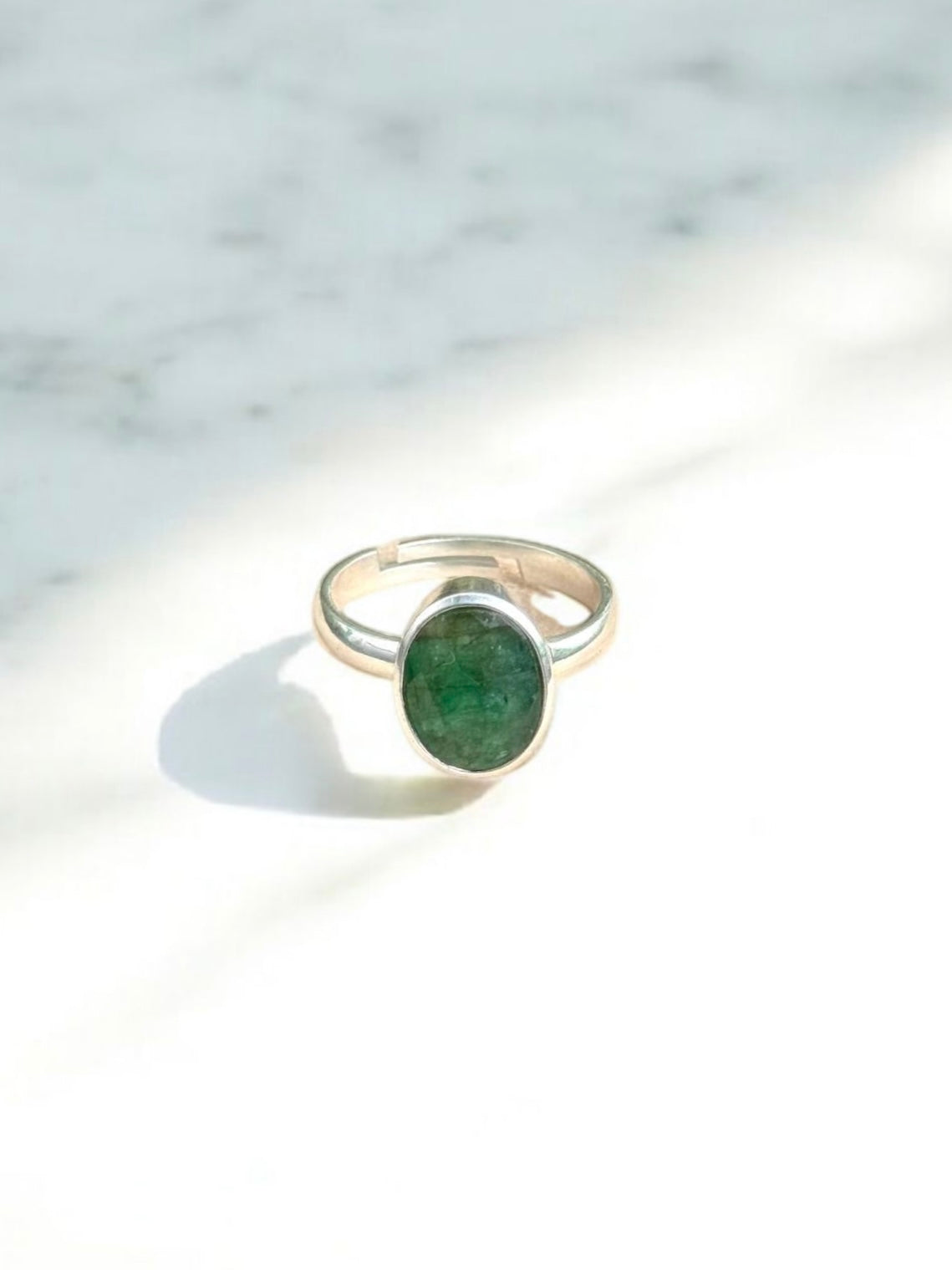 Emerald (Panna) Silver Adjustable Ring