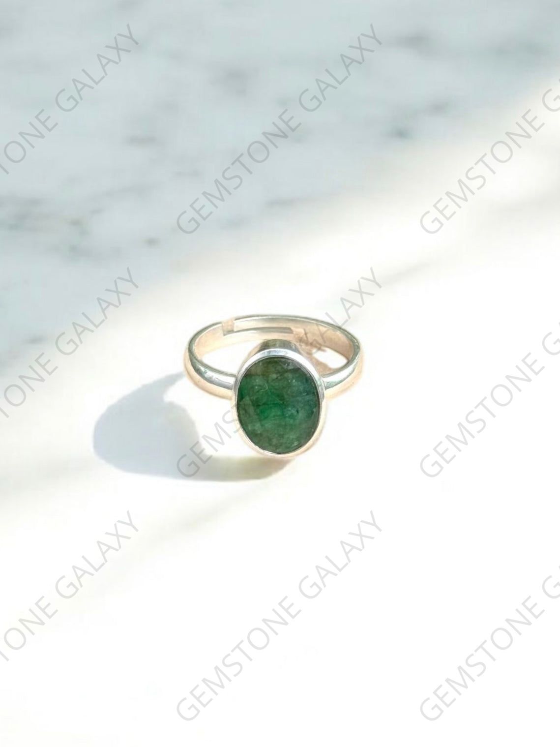 Emerald (Panna) Silver Adjustable Ring