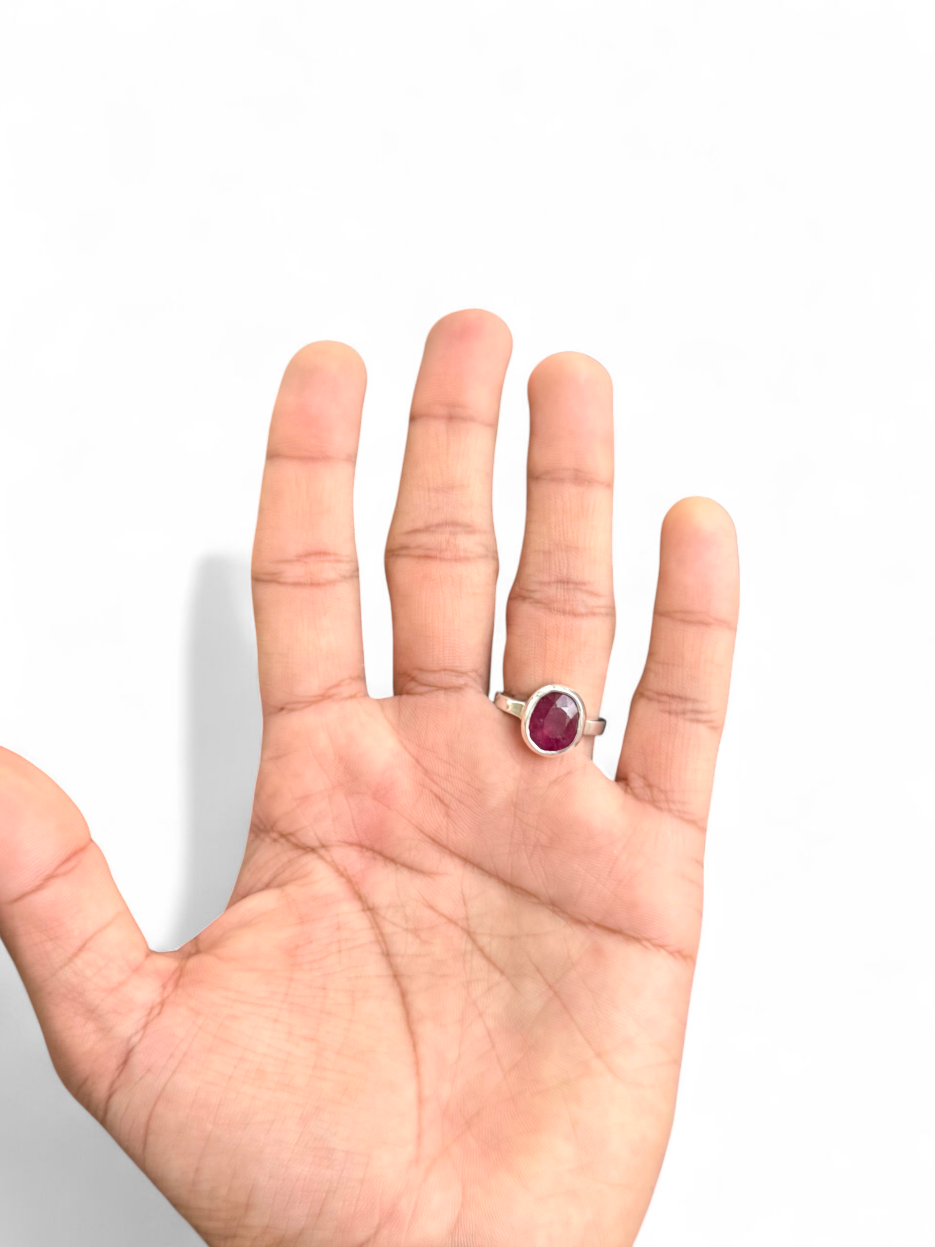 Ruby (Manik) Silver Adjustable Ring