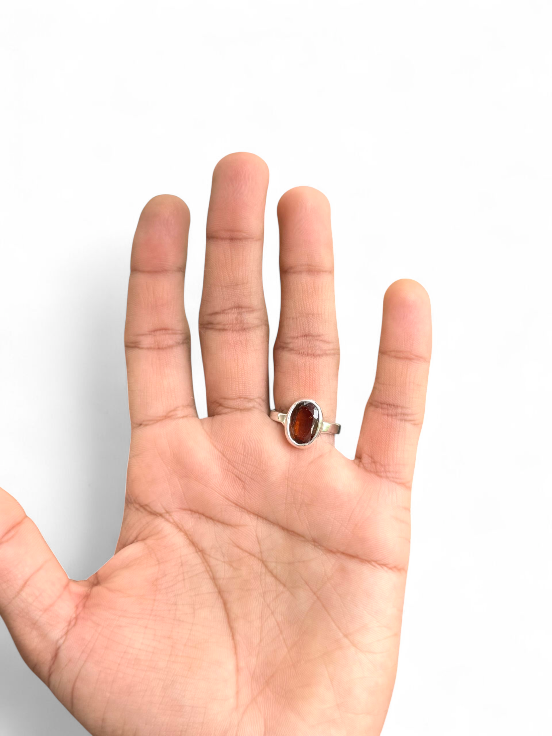 Hessonite (Gomed) Silver Adjustable Ring