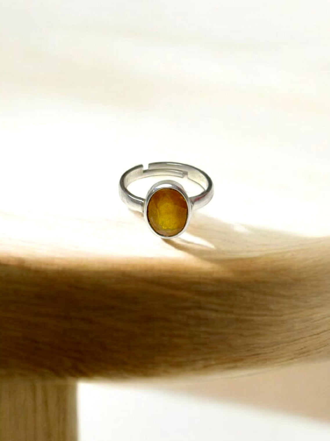 Yellow Sapphire (Pukhraj) Silver Adjustable Ring