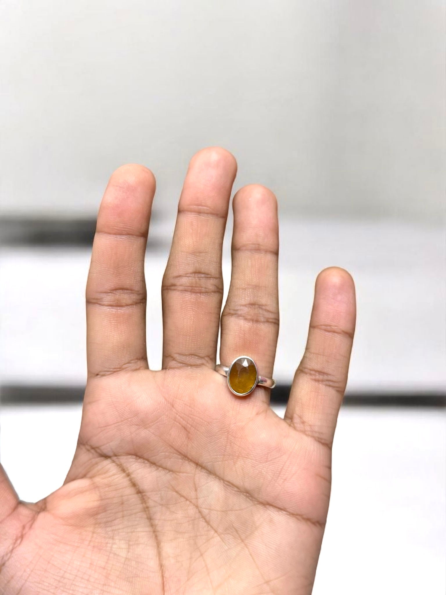 Yellow Sapphire (Pukhraj) Silver Adjustable Ring