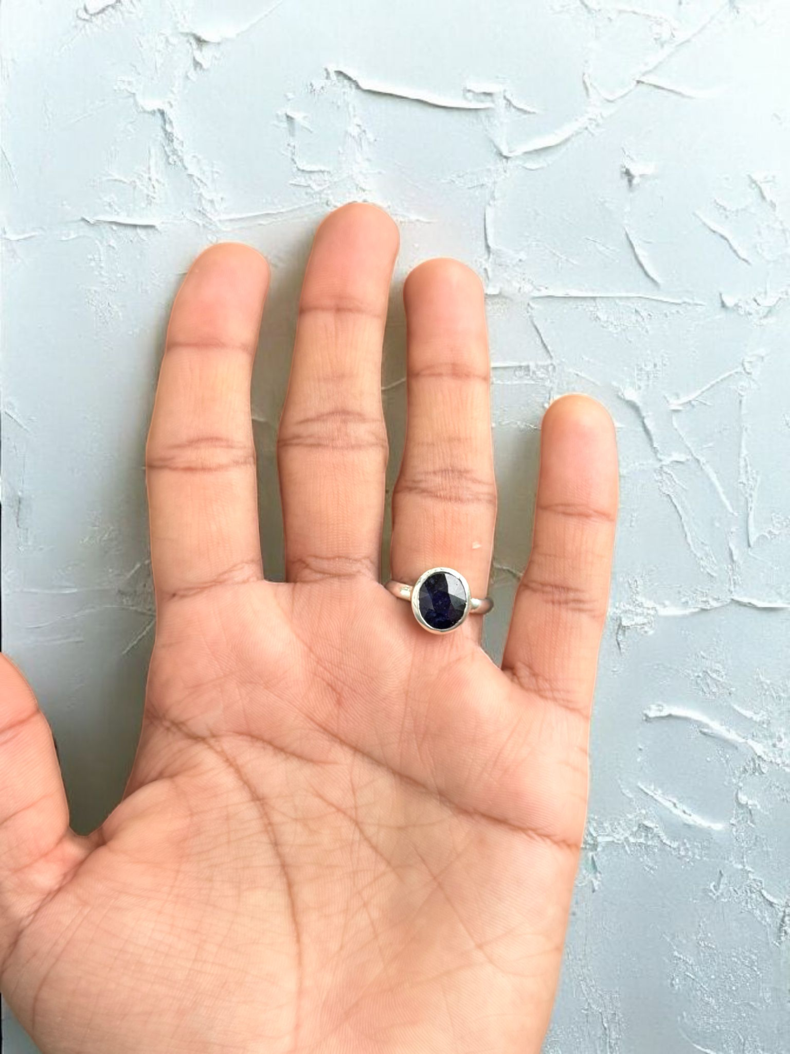 Blue Sapphire (Neelam) Silver Adjustable Ring