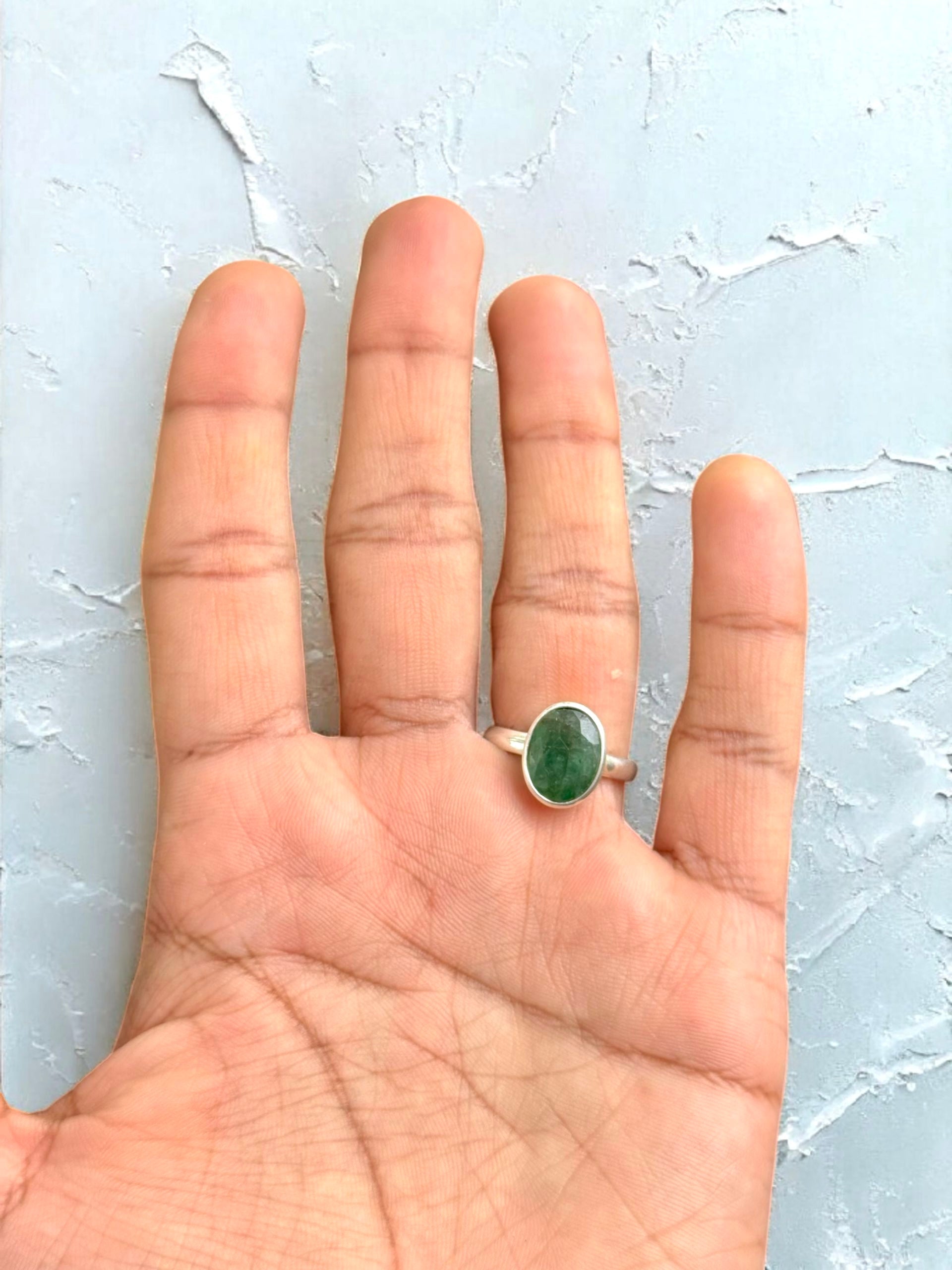 Emerald (Panna) Silver Adjustable Ring