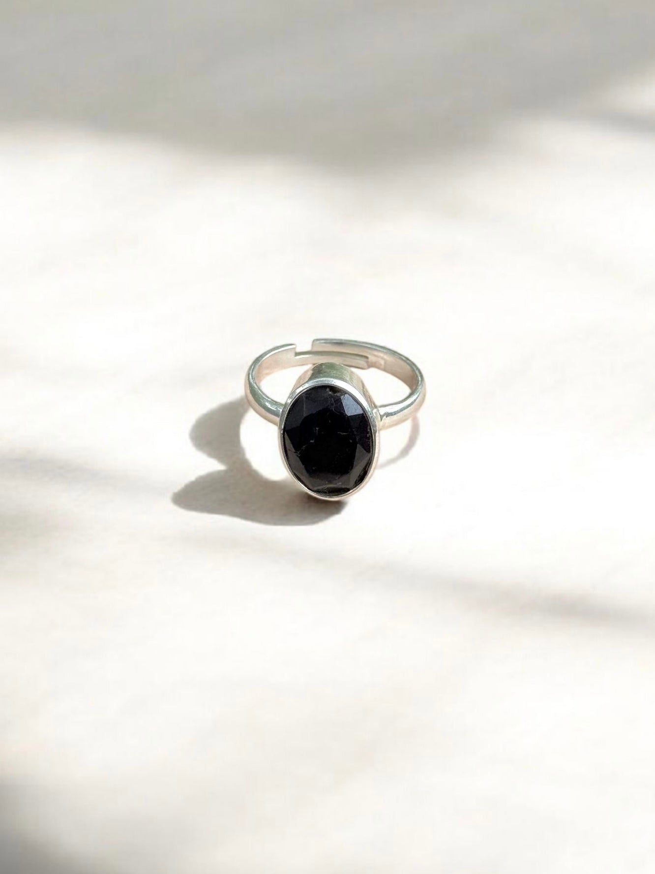 Black Tourmaline Silver Adjustable Ring