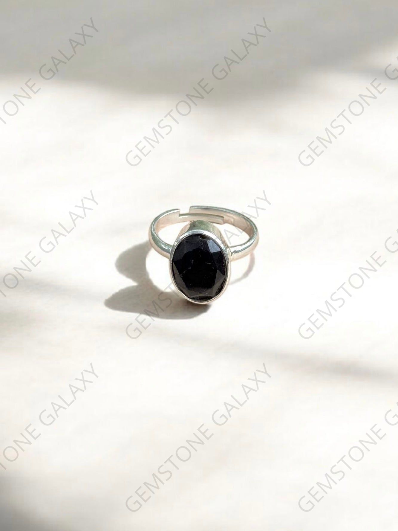 Black Tourmaline Silver Adjustable Ring