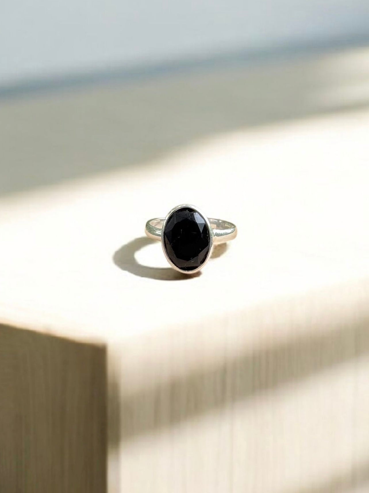 Black Tourmaline Silver Adjustable Ring