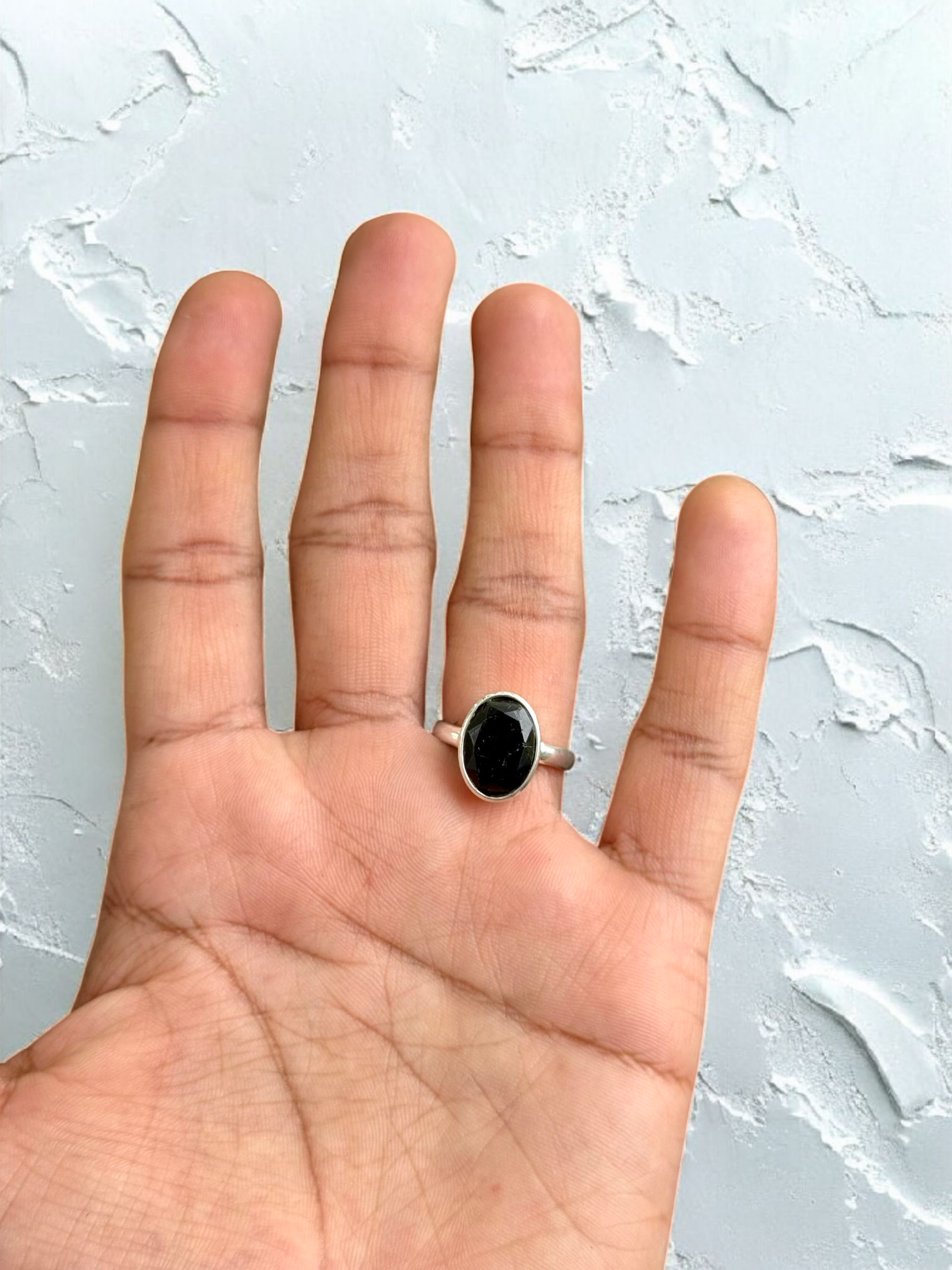 Black Tourmaline Silver Adjustable Ring