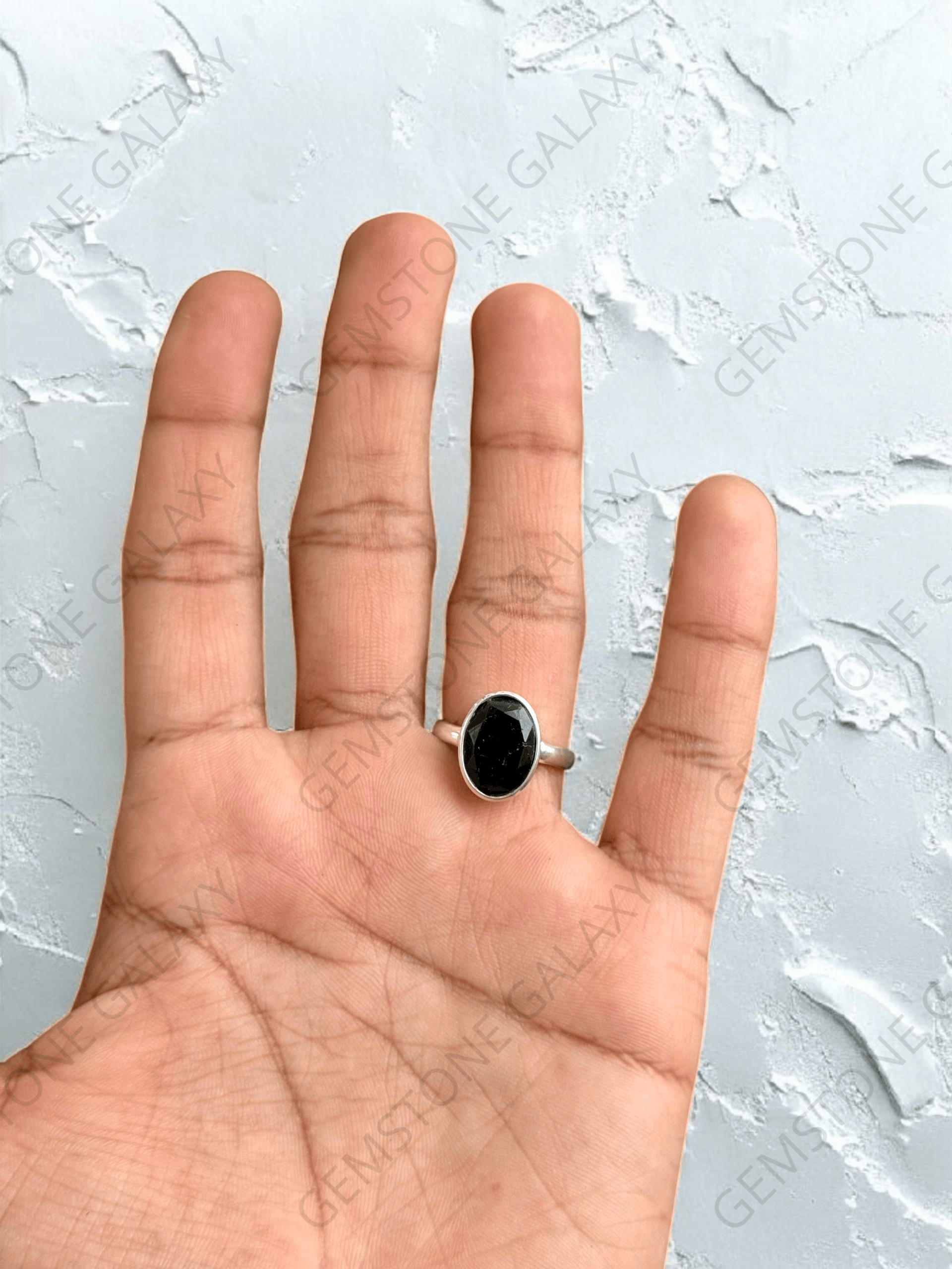 Black Tourmaline Silver Adjustable Ring
