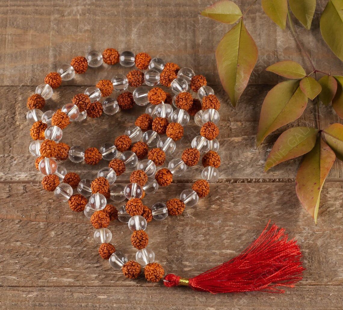 Rudraksha & Clear Quartz Mala