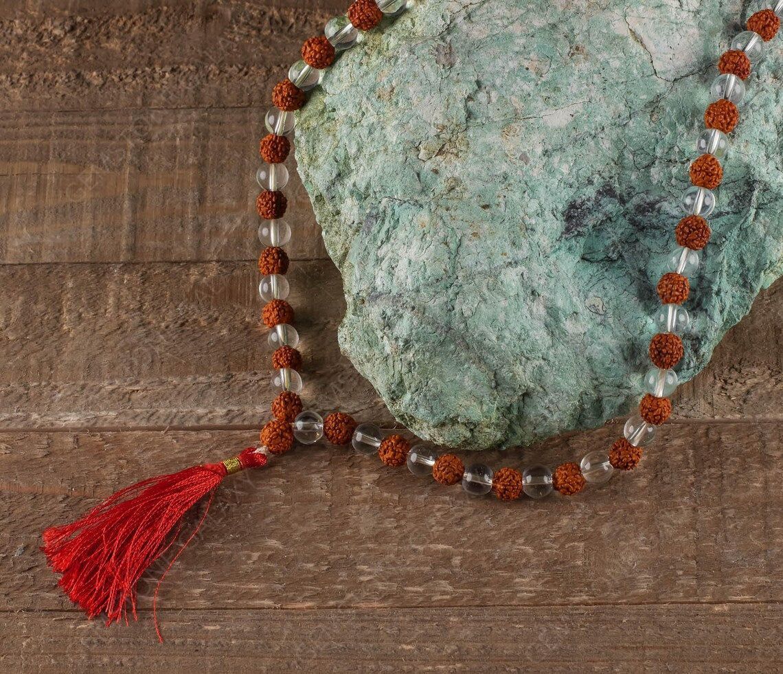 Rudraksha & Clear Quartz Mala
