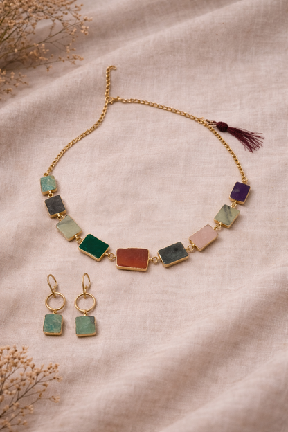 Earth Palette Mixed Stone Necklace & Earrings Set
