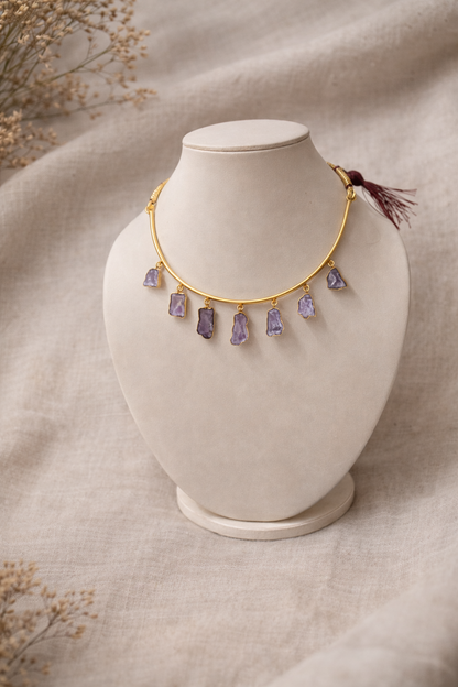 Mystic Raw Amethyst Stone Necklace & Earring Set