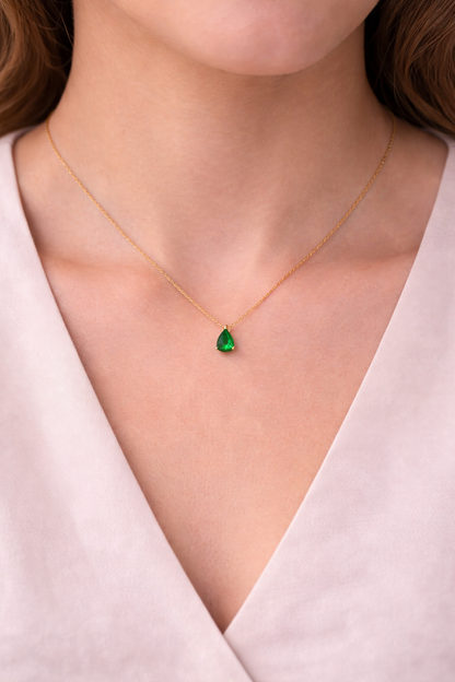 Emerald Dew Drop Pendant Necklace