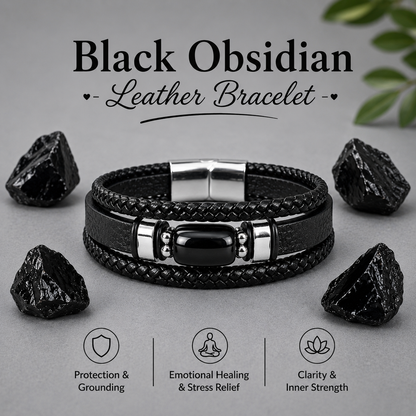 Black Obsidian Leather Bracelet
