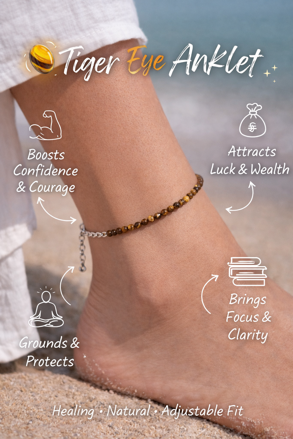 Tiger Eye Adjustable Anklet
