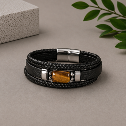 Tiger Eye Leather Bracelet